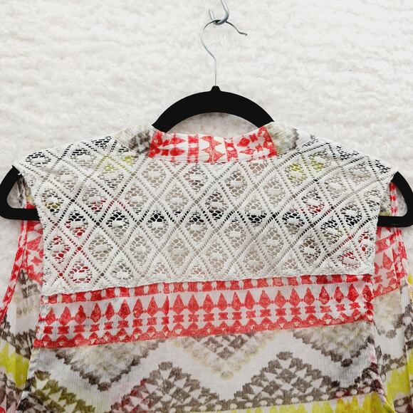 Kimono Vest Chico Beige Red Yellow Lace Sheer Whimsycore Boho Fairycore Size L - Picture 2 of 12